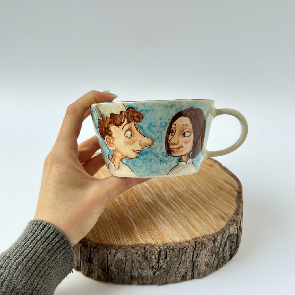 Handmade Ceramic Mug With Painted Chefs
