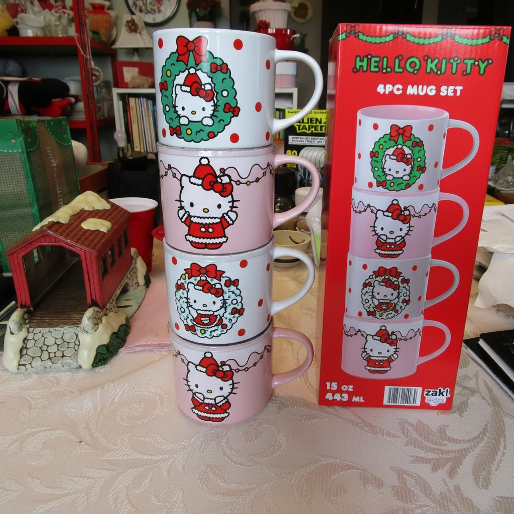 Darling Never Used Christmas Set of 4 Hello Kitty Mugs