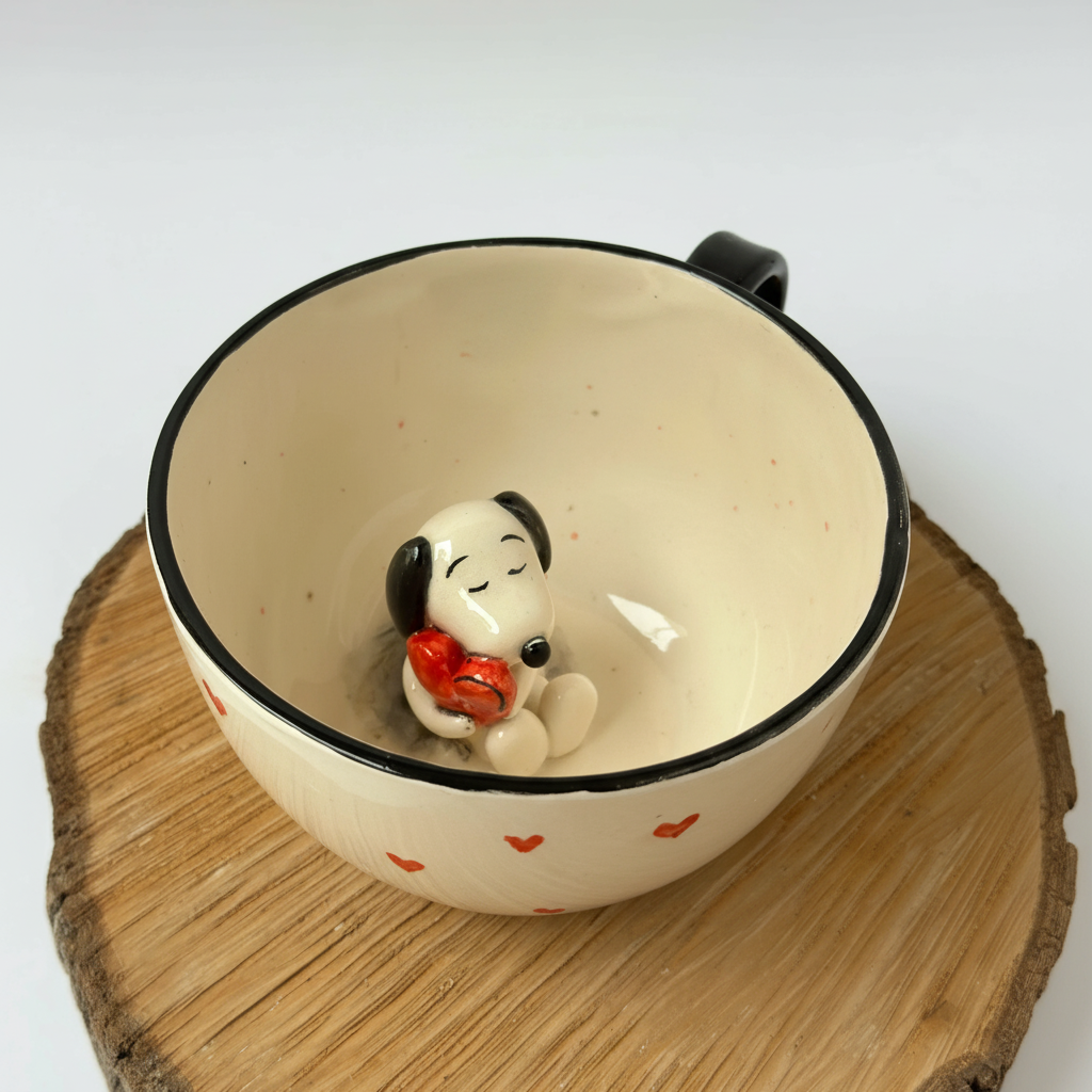 Handmade Ceramic Coffee Mug With Cartoon Drawing