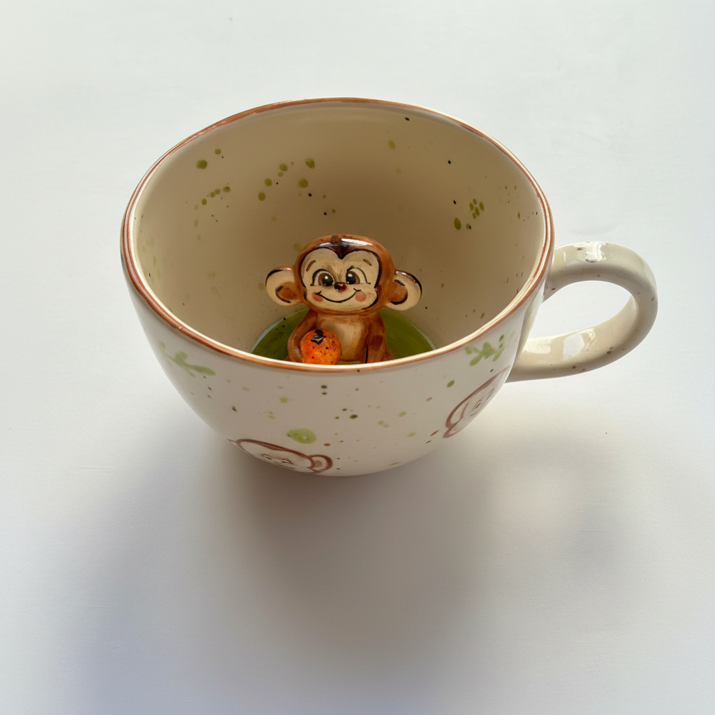 Monkey Holding Fruit Sculpted Glossy Cup