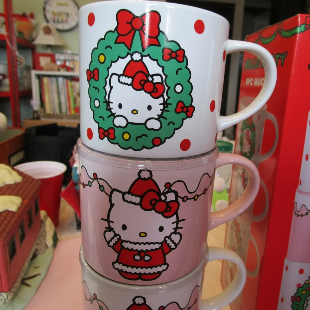 Darling Never Used Christmas Set of 4 Hello Kitty Mugs