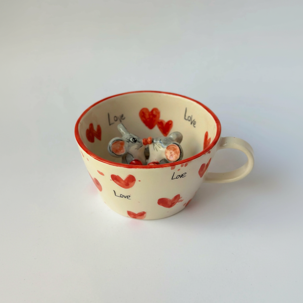 Handmade Ceramic Coffee Mug With Small Rodents