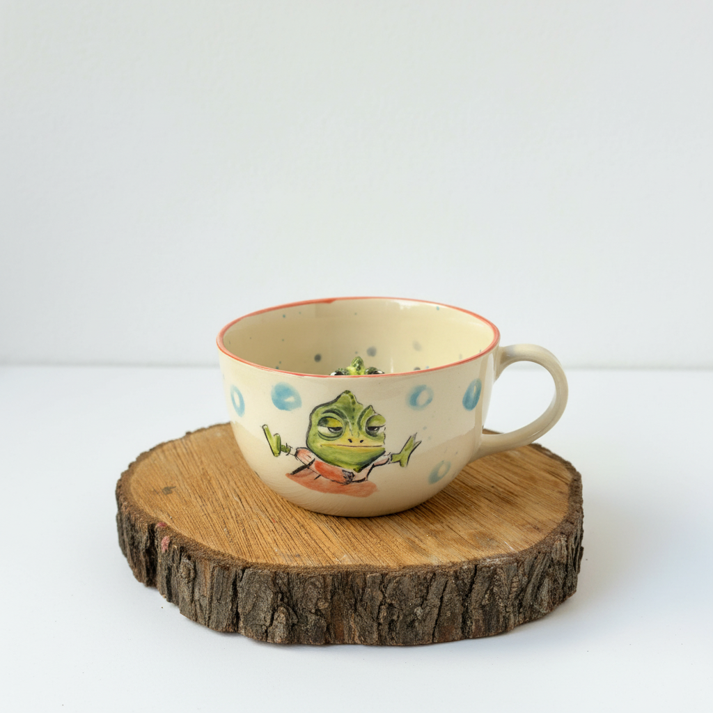 Chameleon Figurine Sculpted Speckled Stone Cup