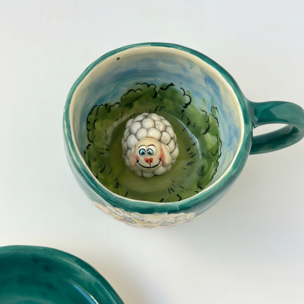 Handmade Ceramic Sheep Drinkware And Plate Set