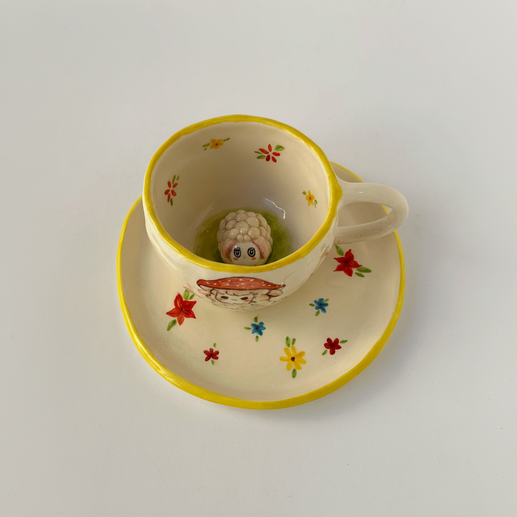 Handmade Ceramic Sheep Mug And Plate Set