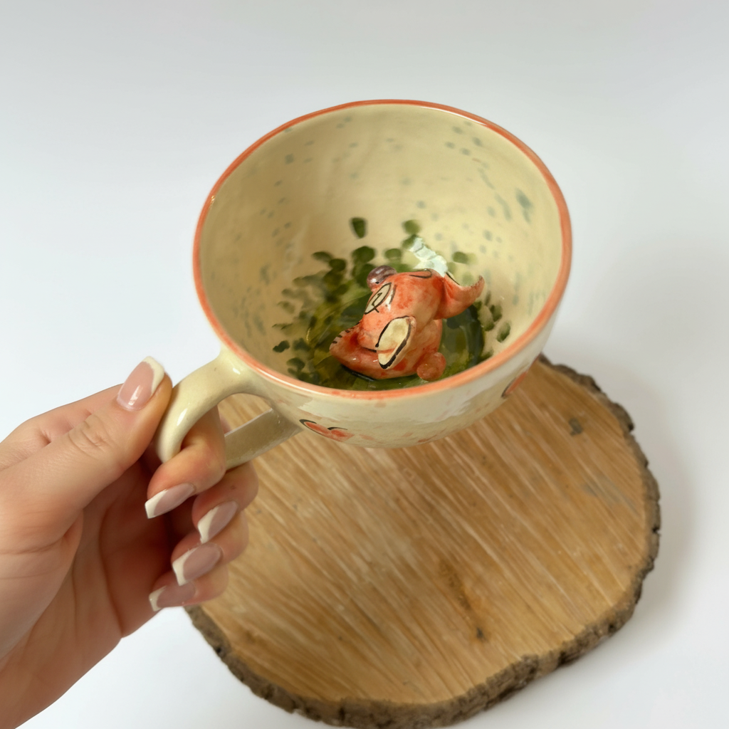 Handmade Pink Ceramic Character Coffee Mug