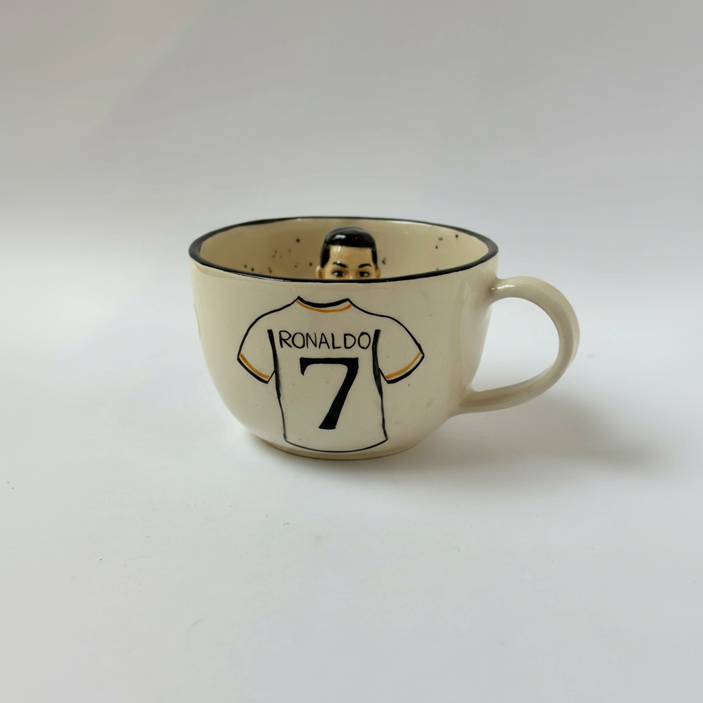Handmade Ceramic Soccer Player Coffee Mug