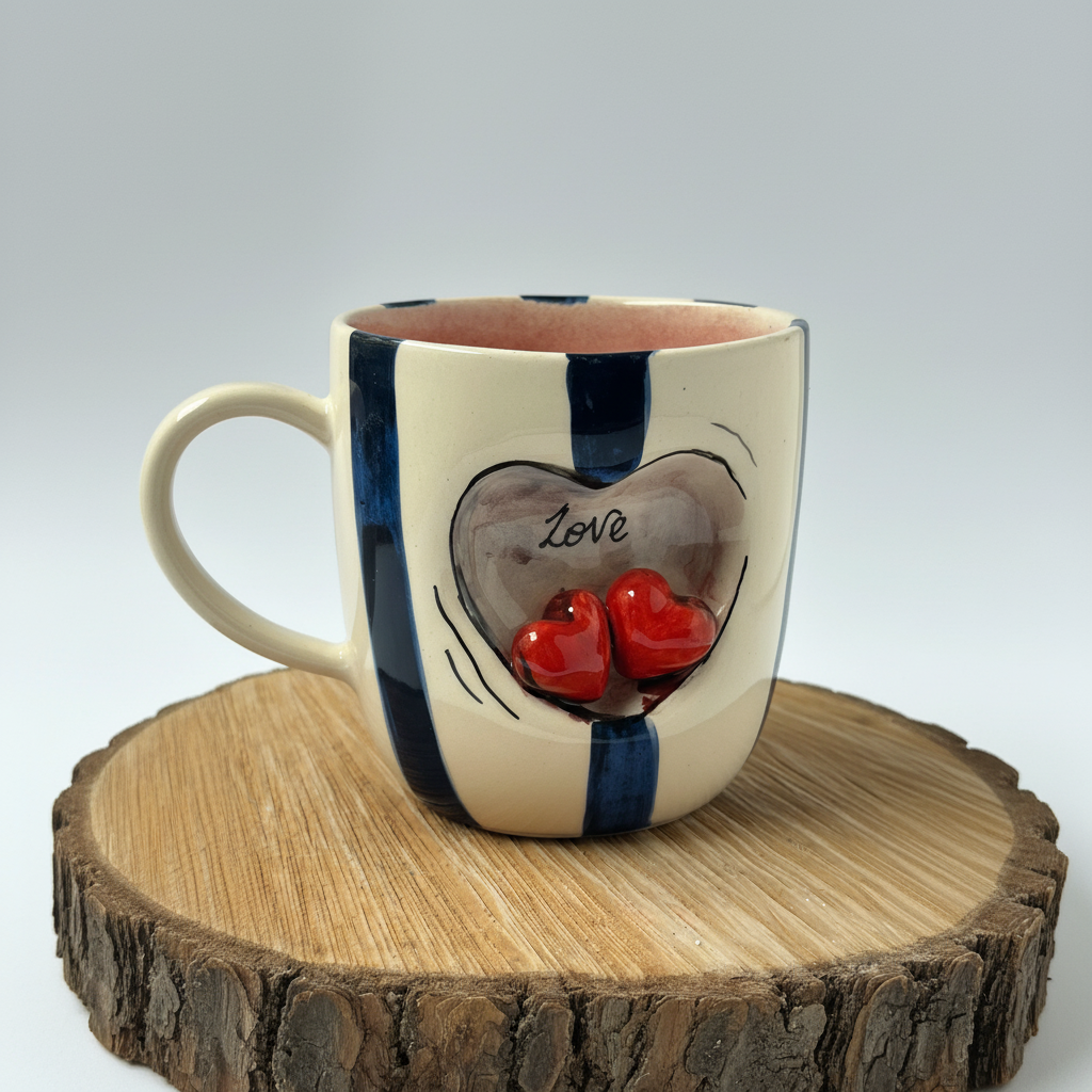 Blue Striped Sculpted Glossy Beverage Cup