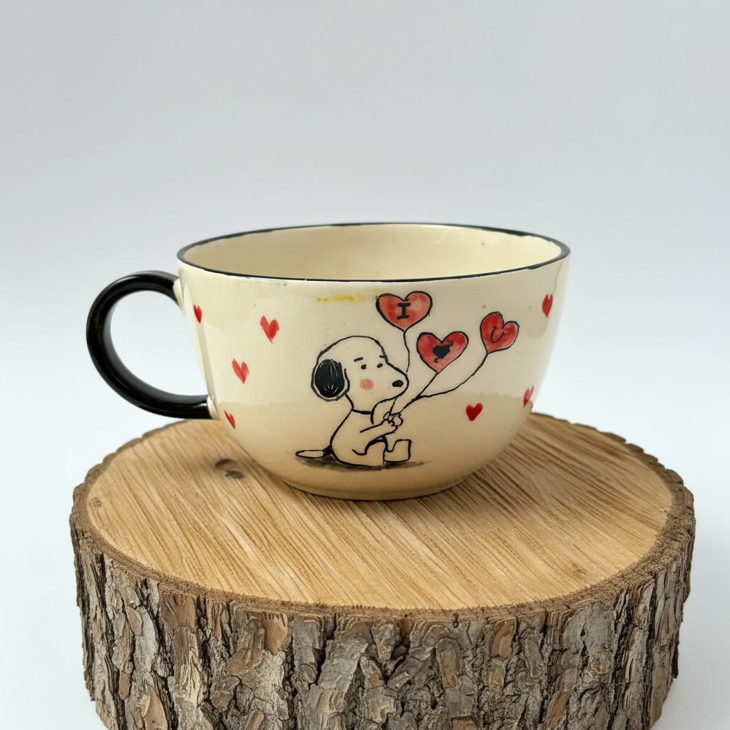 Handmade Ceramic Coffee Mug With Cartoon Drawing