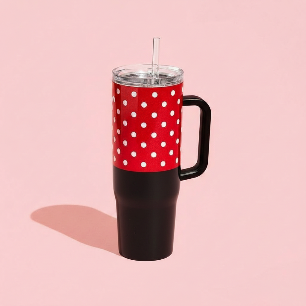 Triple Insulated Polka Dot Tumbler With Straw Lid