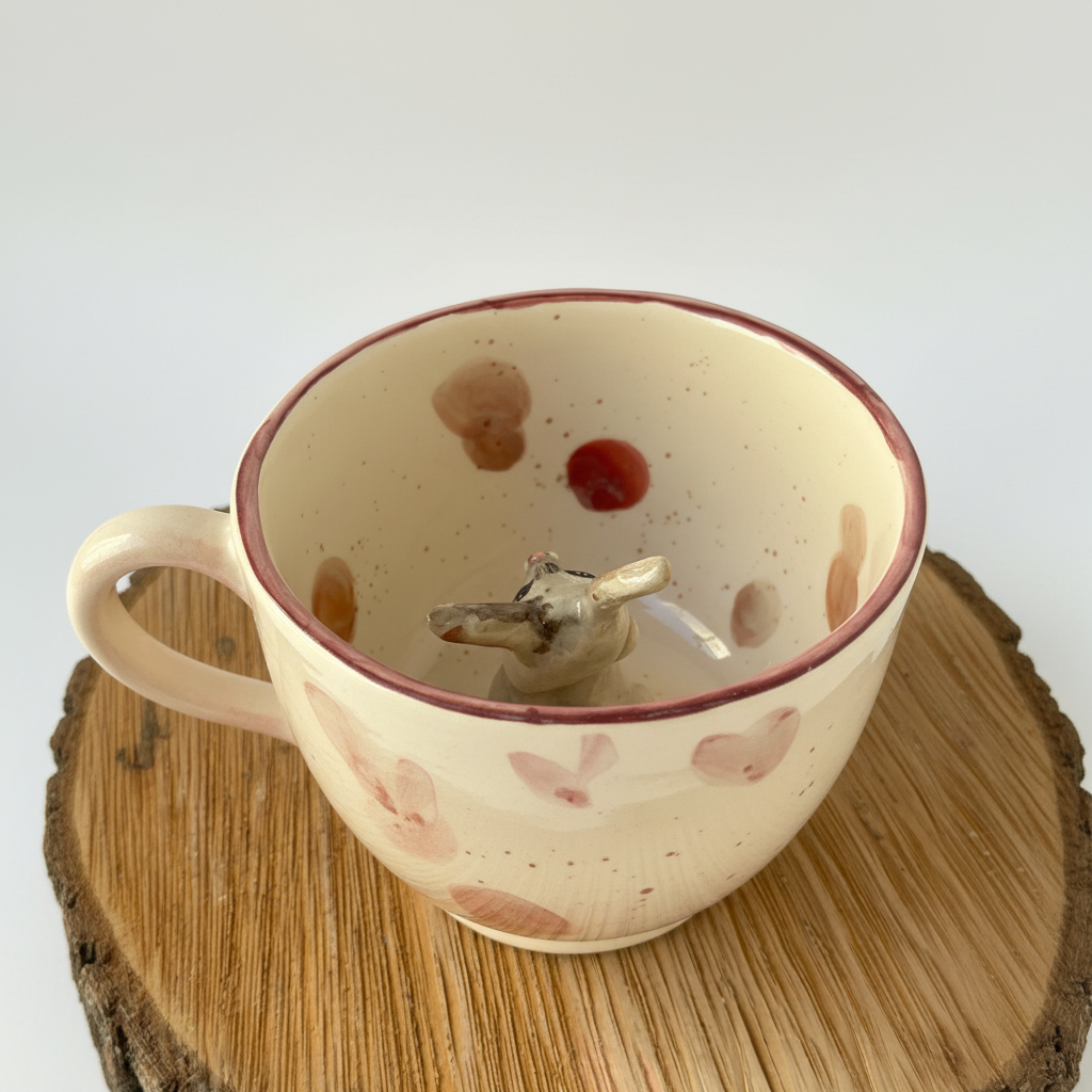 Bunny Figurine Sculpted Speckled Cup