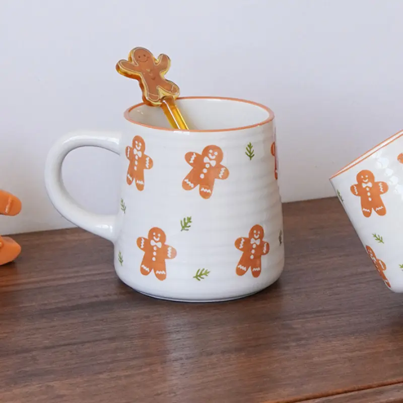 Striped Embossed Christmas Ceramic Coffee Mug