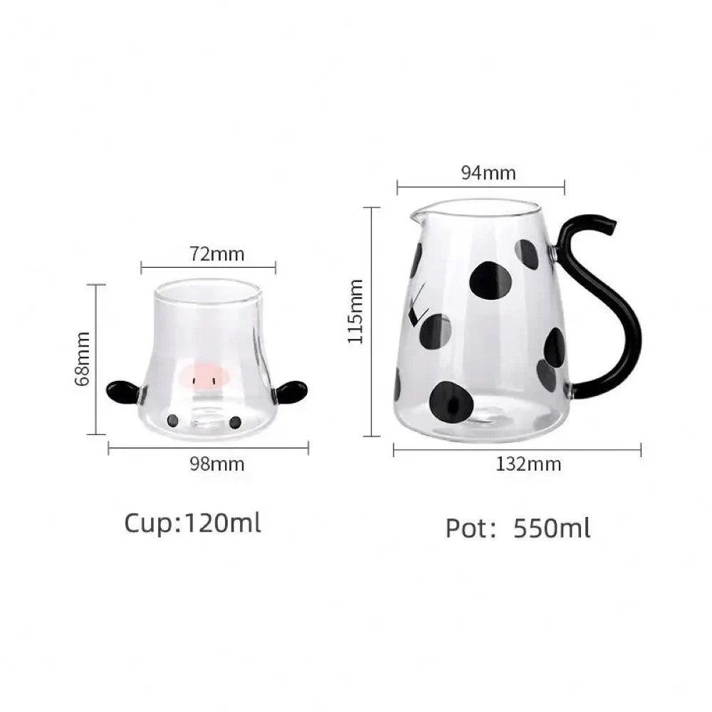 Cow Designed Glass Carafe And Cup Set - Inspire Cups