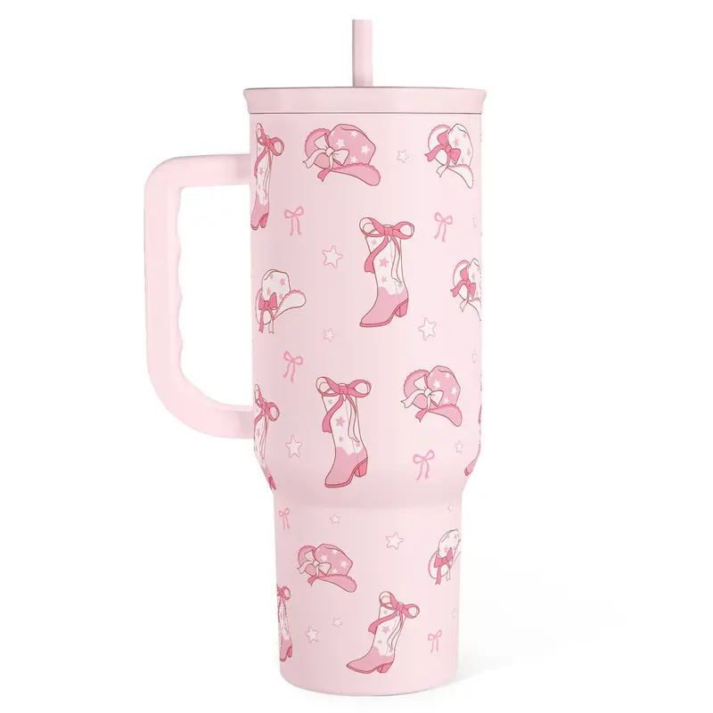 Stainless Steel 40oz Tumbler with Handle & Straw, Reusable Large Capacity Thermos Cup, Hot and Cold Insulation, Office Home Valentine Gift