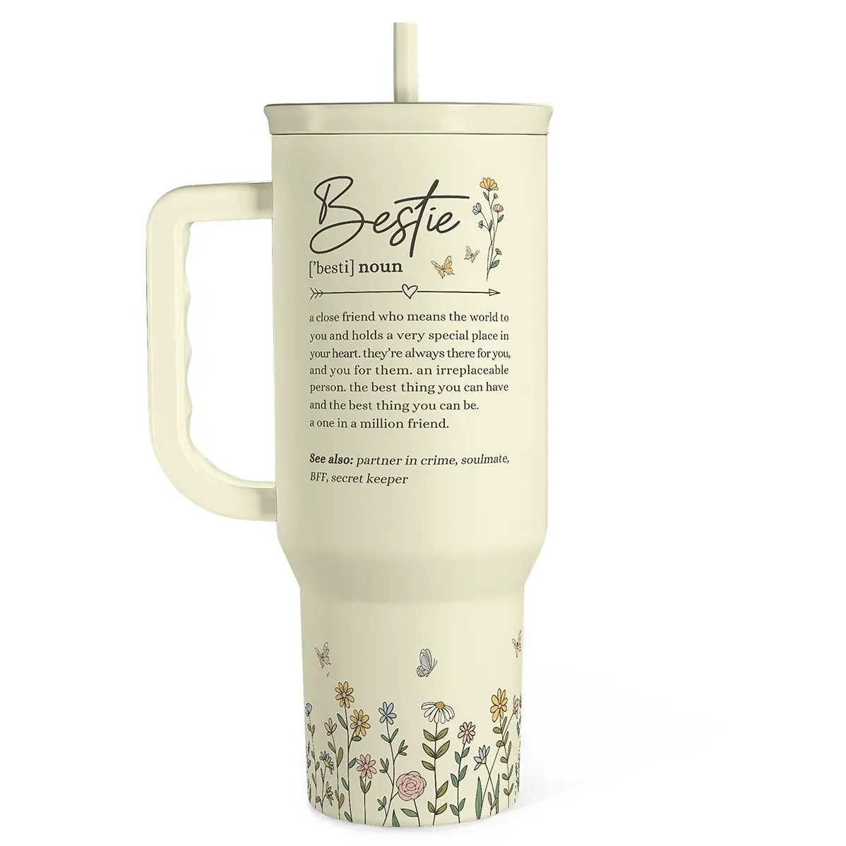 Stainless Steel 40oz Tumbler with Handle & Straw, Reusable Large Capacity Thermos Cup, Hot and Cold Insulation, Office Home Valentine Gift