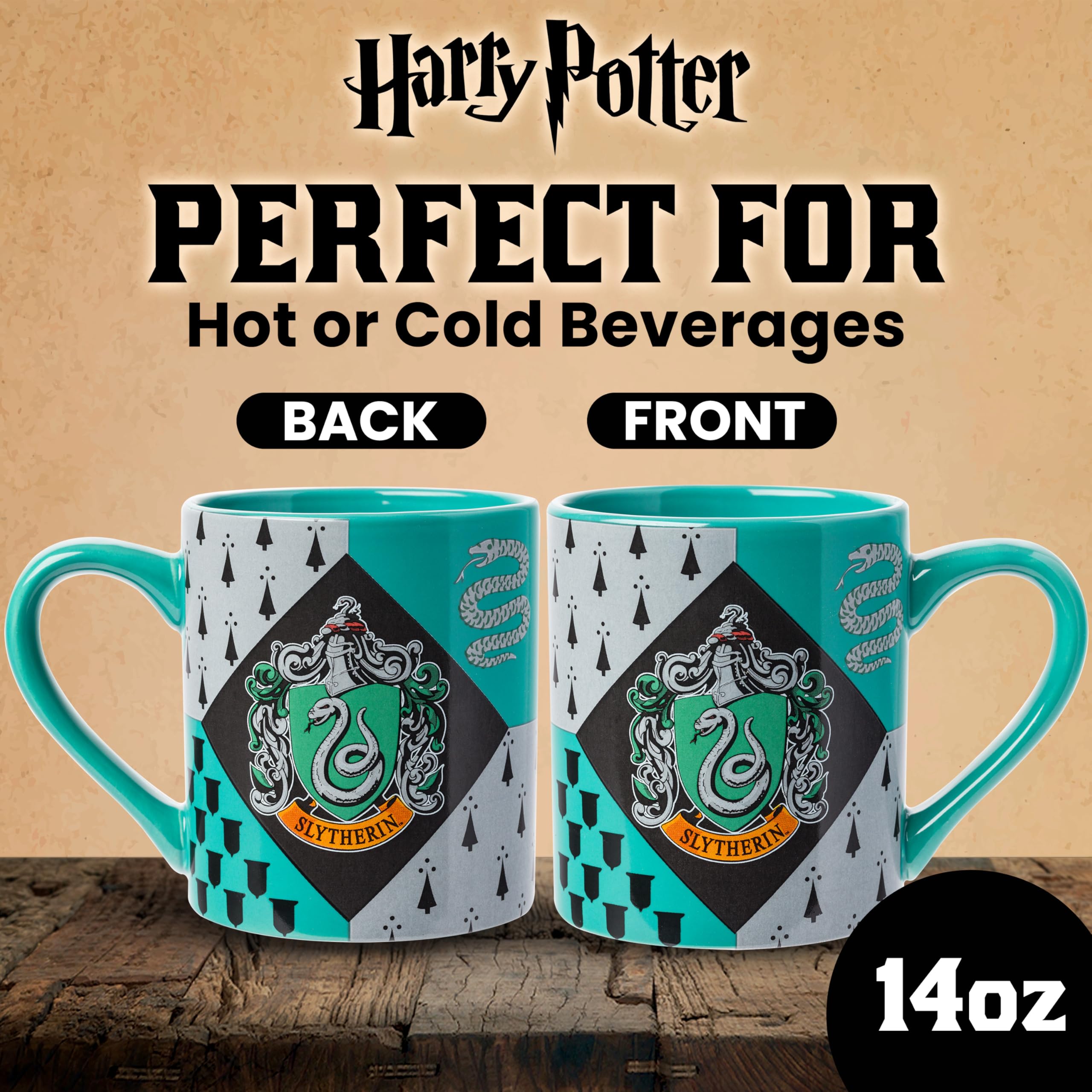 Silver Buffalo HP7032 Harry Potter Slytherin House Crest Ceramic Mug, 14-Ounce, Multicolor