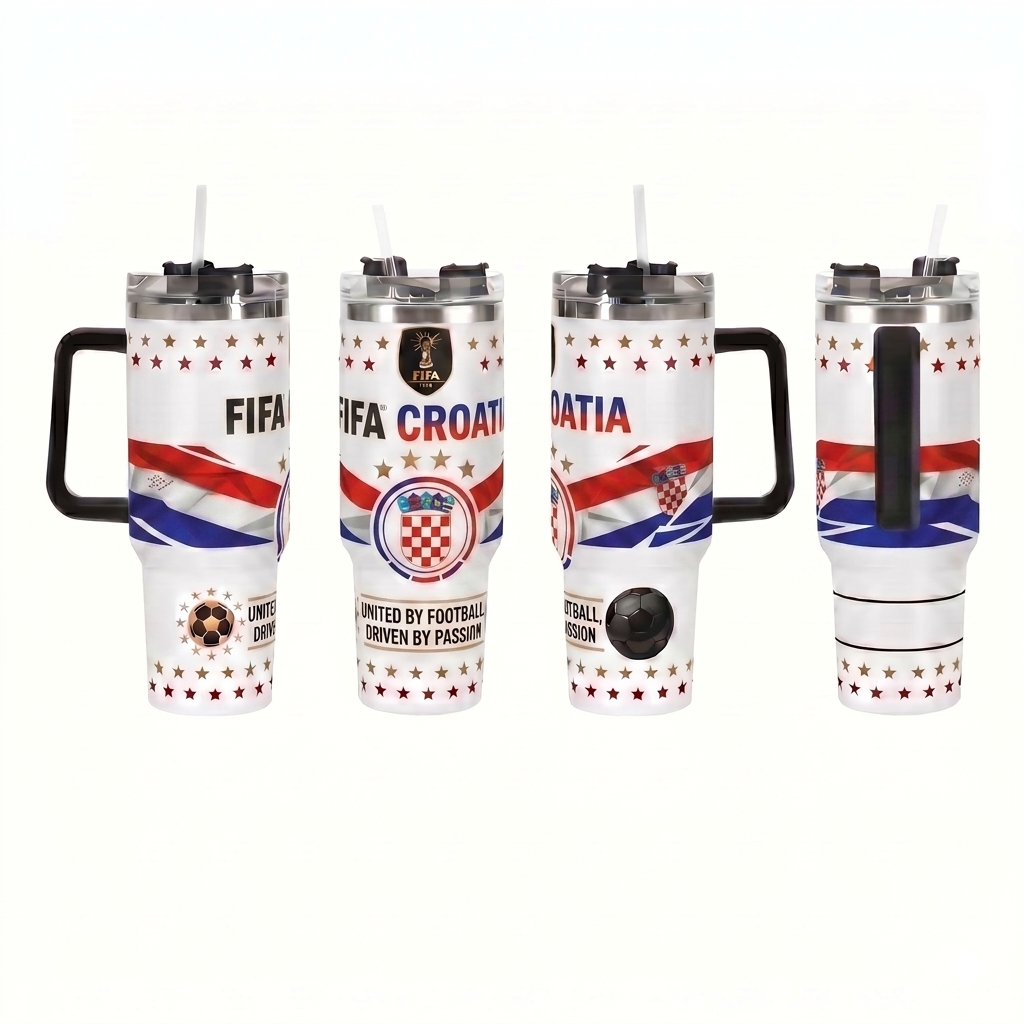 FIFA 2026 Croatia Soccer Sports Themed 40oz Tumbler With Straw And Lid