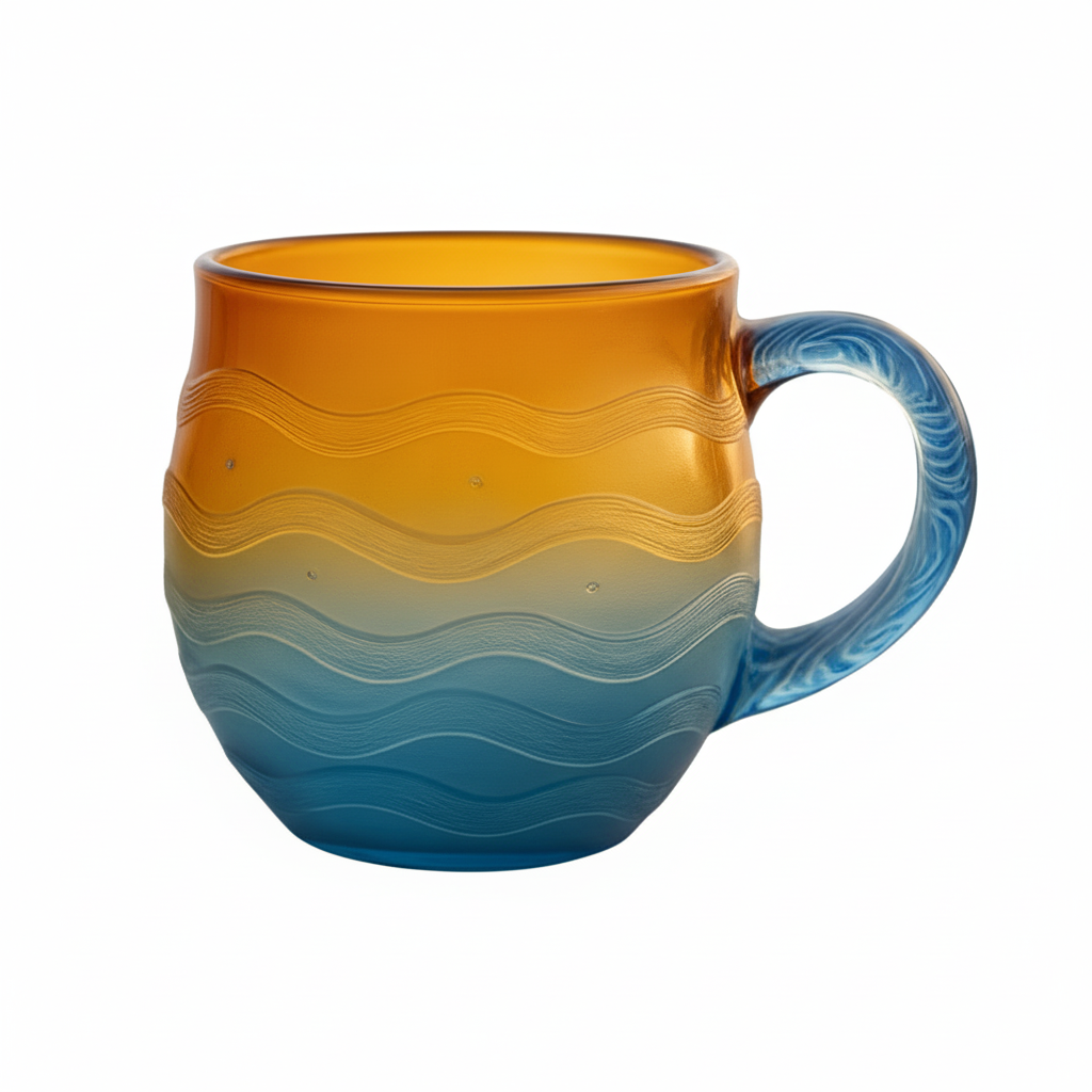 Handcraft Textured Glass Mug with Coastal Wave PatternHandcraft Textured Glass Mug with Coastal Wave Pattern - View 3