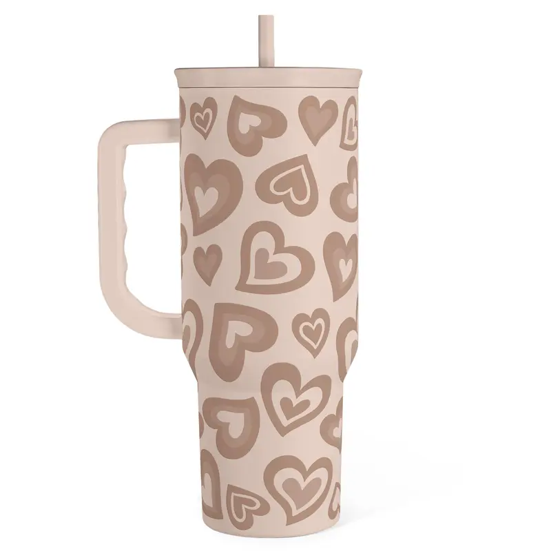 Stainless Steel 40oz Tumbler with Handle & Straw, Reusable Large Capacity Thermos Cup, Hot and Cold Insulation, Office Home Valentine Gift