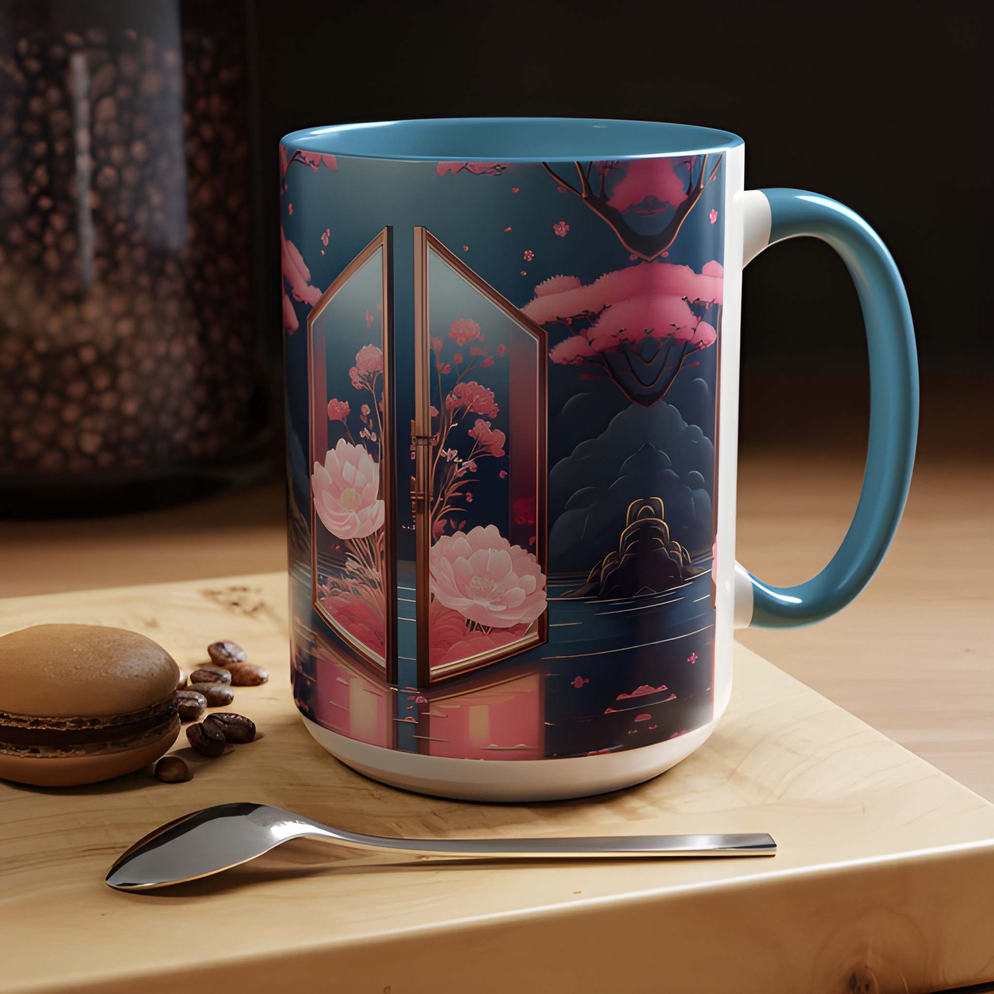 Floral BTS ARMY Logo Ceramic Mug, Kpop Fan Gift