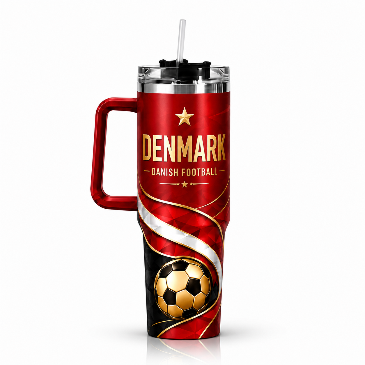 FIFA 2026 Denmark Football Sports All Over Printed 40oz Tumbler With Straw And Lid