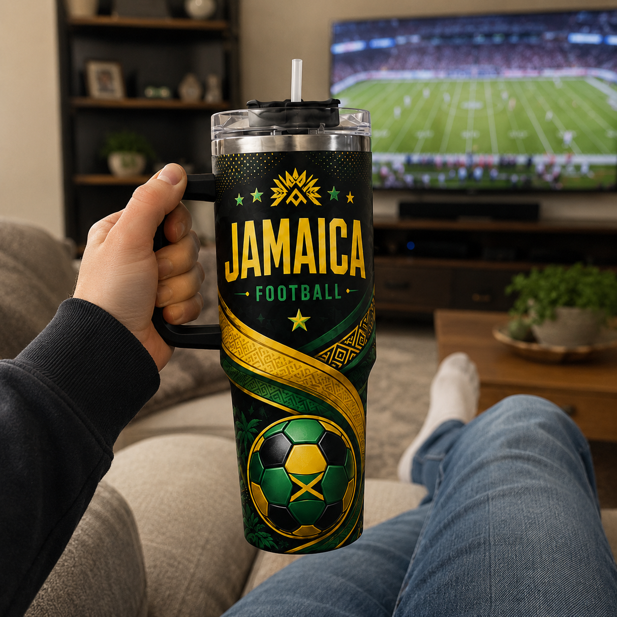 FIFA 2026 Jamaica Football Sports All Over Printed 40oz Tumbler With Straw And Lid