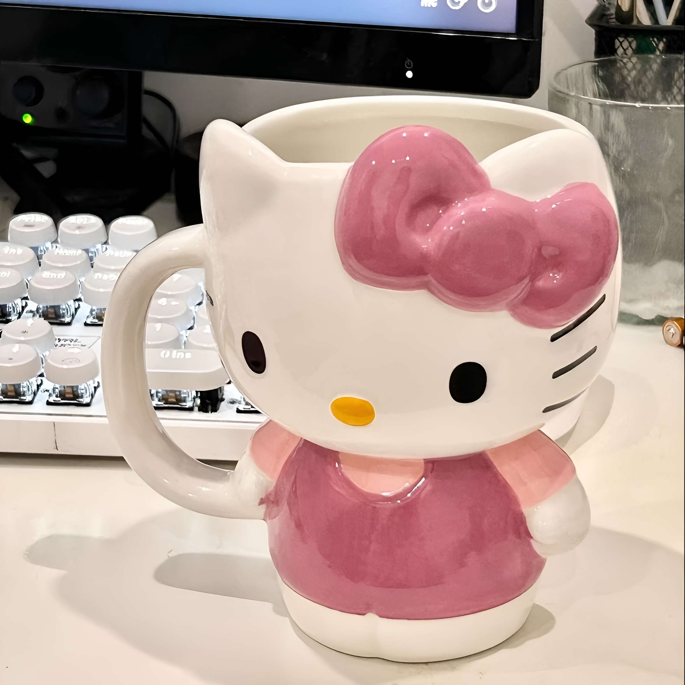 Sanrio Hello Kitty Ceramic Mug with Pink Bow & Heart Eyes
