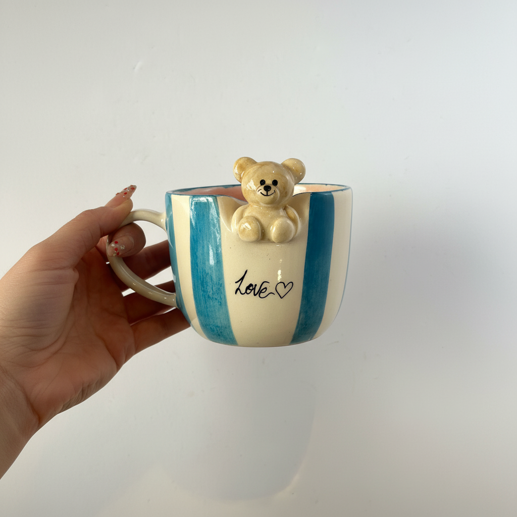 Handmade Ceramic Mug With Teddy Bear Design