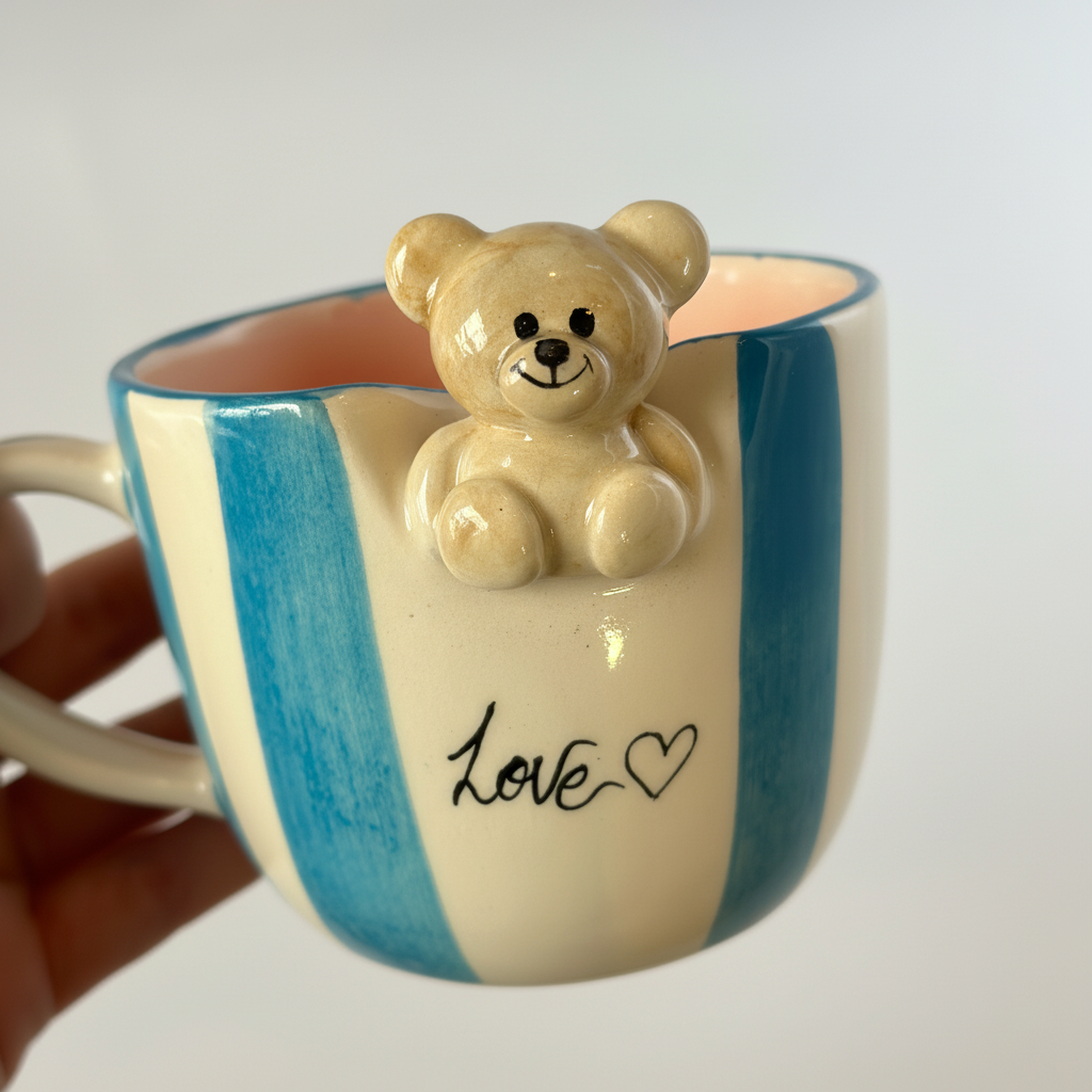 Handmade Ceramic Mug With Teddy Bear Design