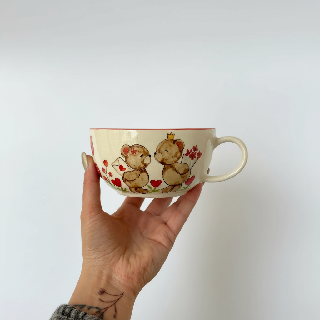 Handmade Ceramic Mug With Teddy Bear
