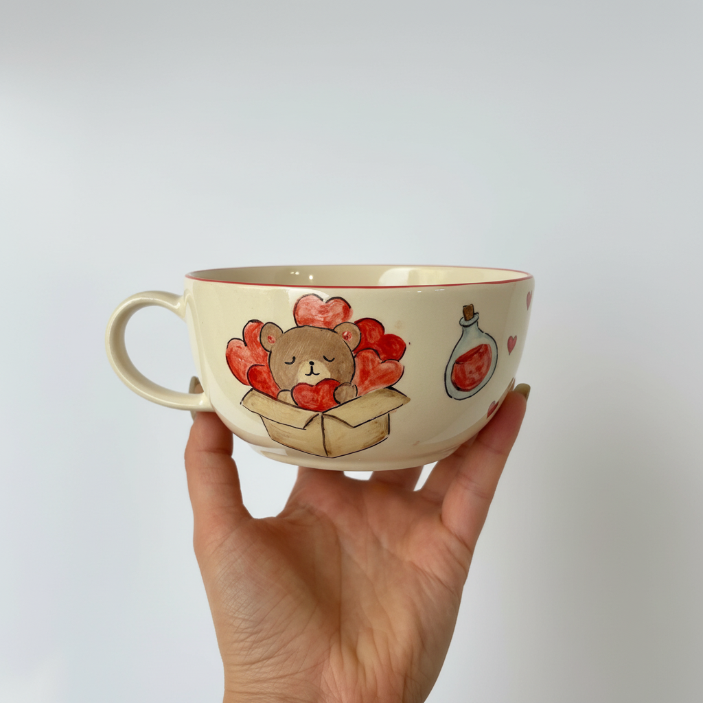 Handmade Ceramic Mug With Teddy Bear