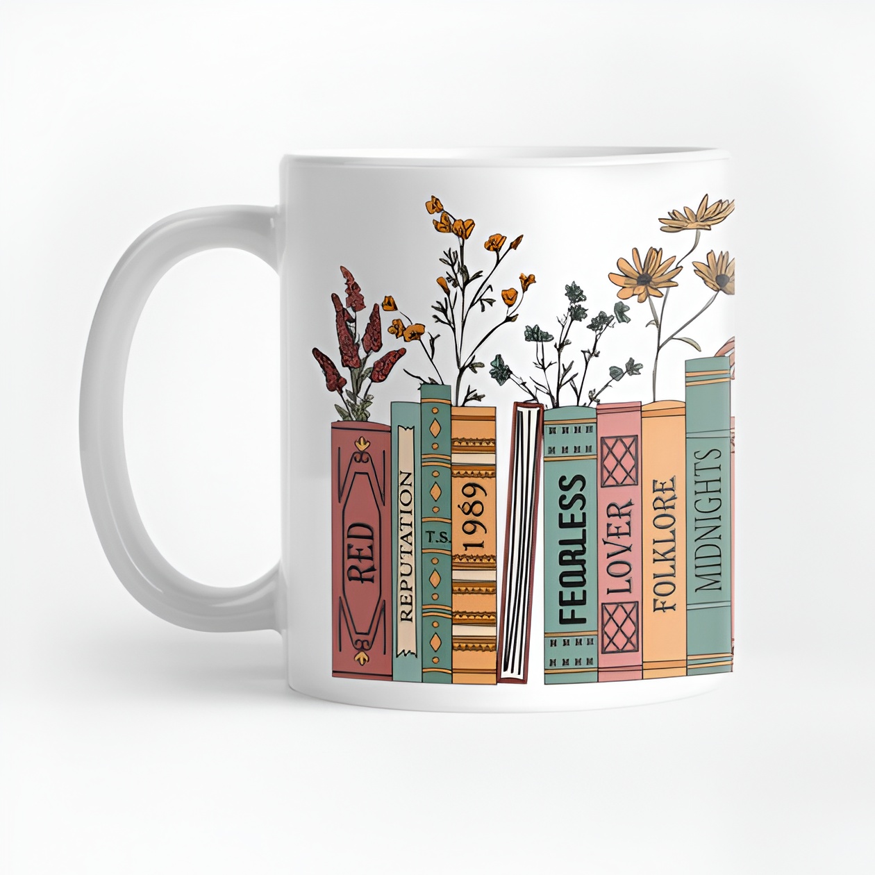 Taylor Inspired Music Albums Floral Book Stack Mug