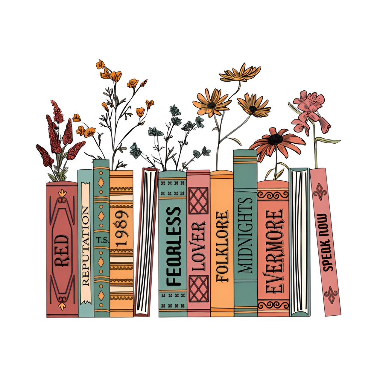 Taylor Inspired Music Albums Floral Book Stack Mug