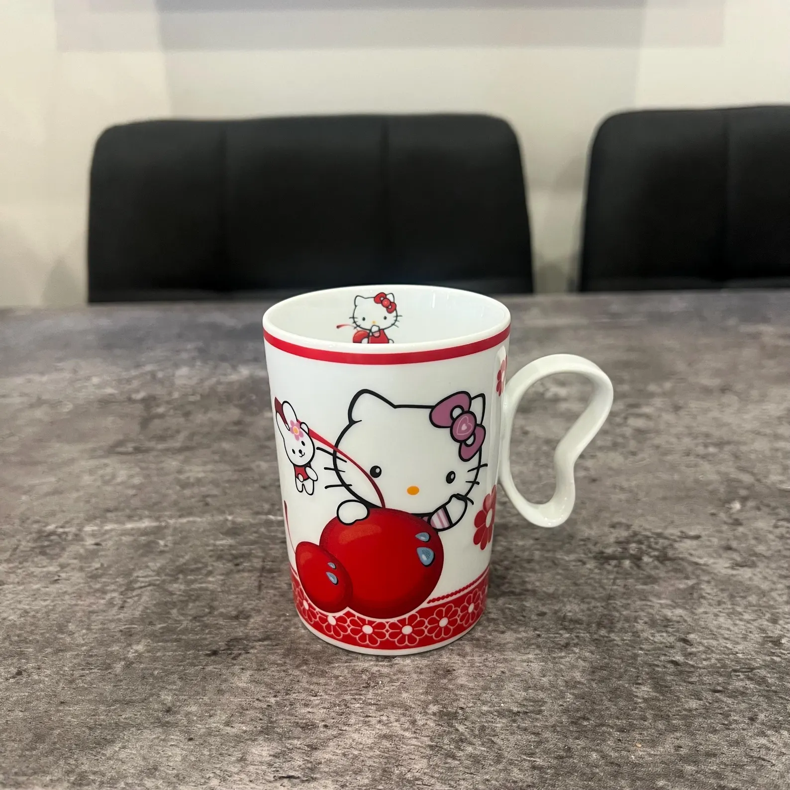 Hello Kitty Mug Red Flowers Cherries Ceramic Mug Coffee Tea Cup