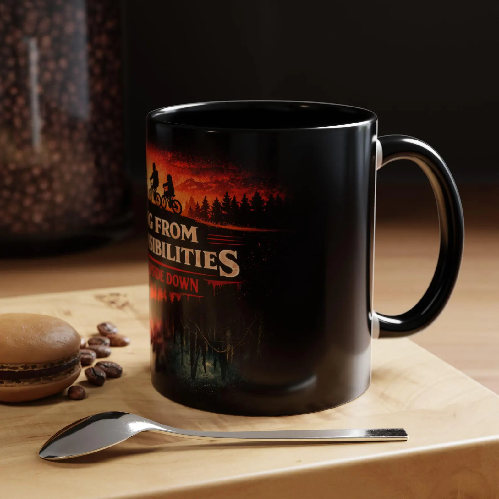 Running From My Responsibilities coffee mug Stranger Things bike silhouette