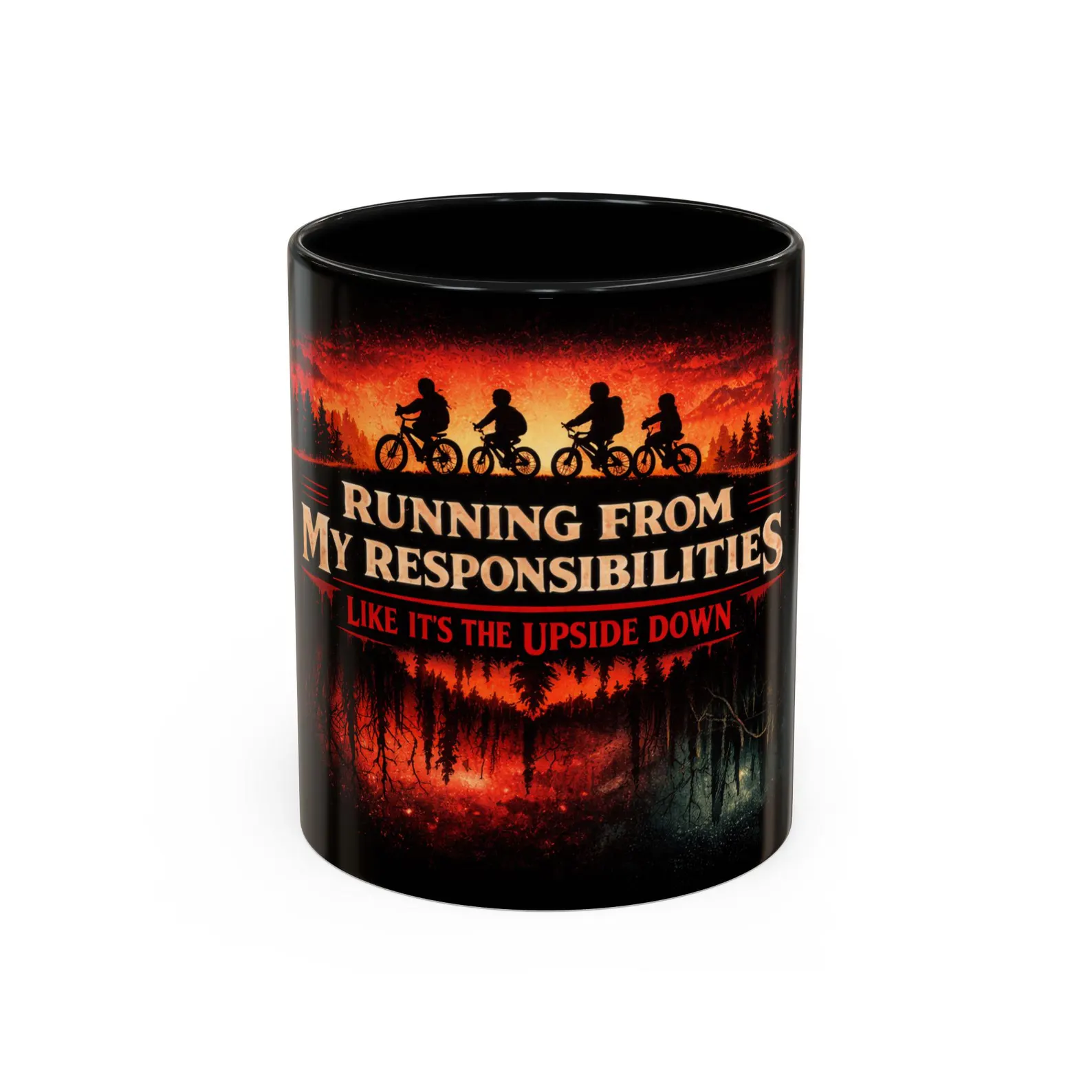 Running From My Responsibilities coffee mug Stranger Things bike silhouette