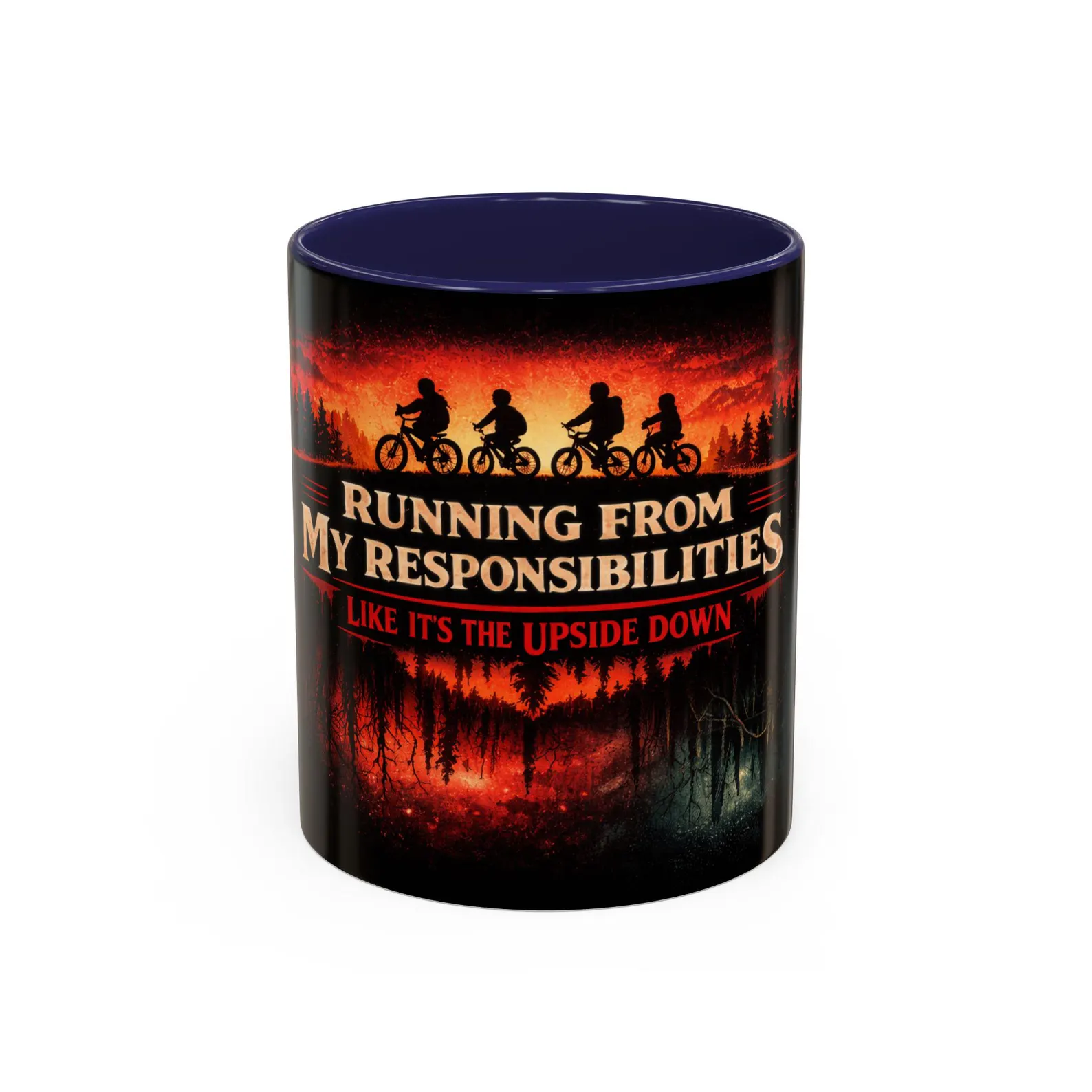 Running From My Responsibilities coffee mug Stranger Things bike silhouette