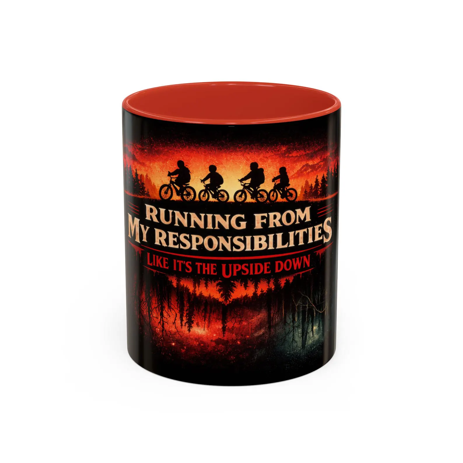Running From My Responsibilities coffee mug Stranger Things bike silhouette