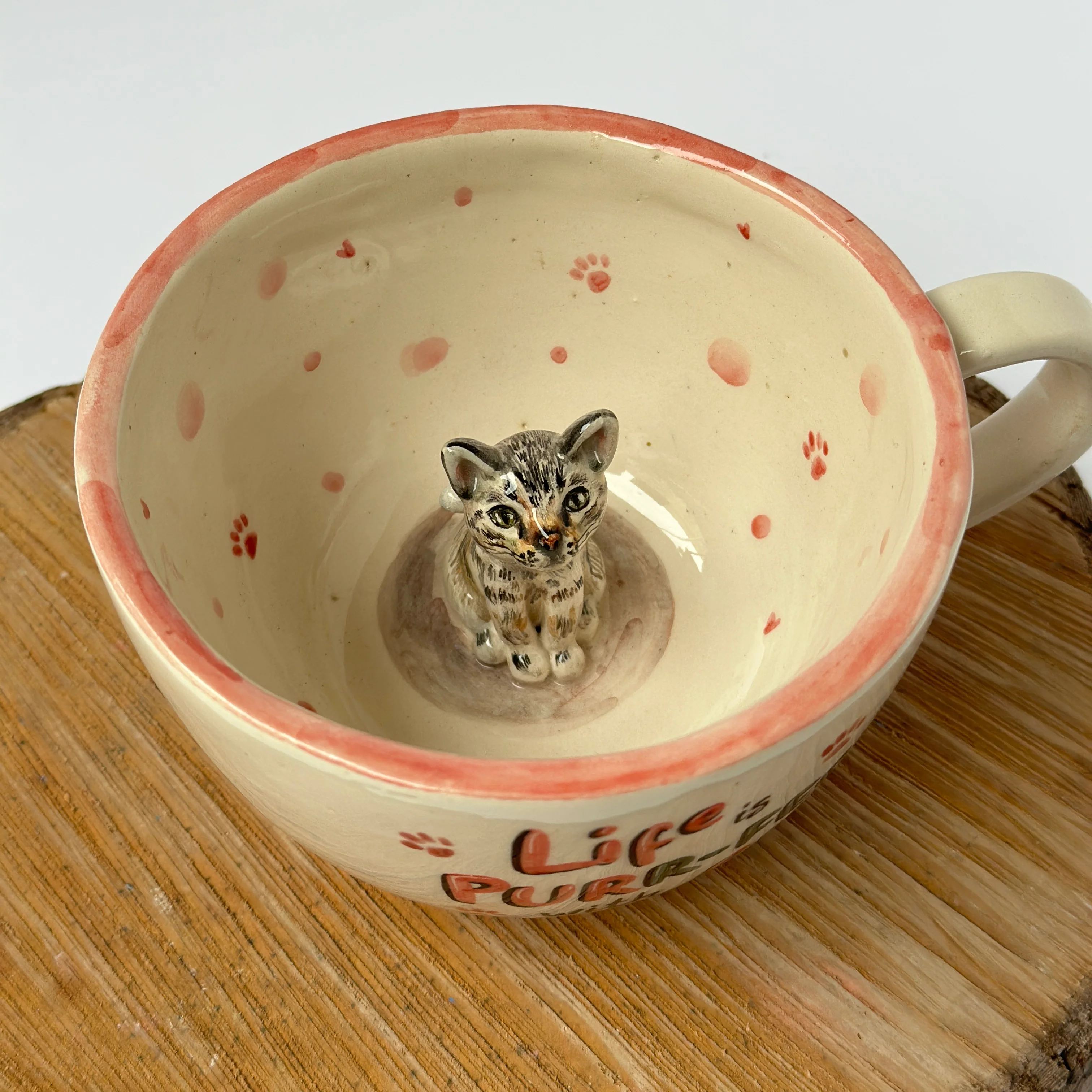 Handmade Ceramic Cat Shaped Coffee Mug
