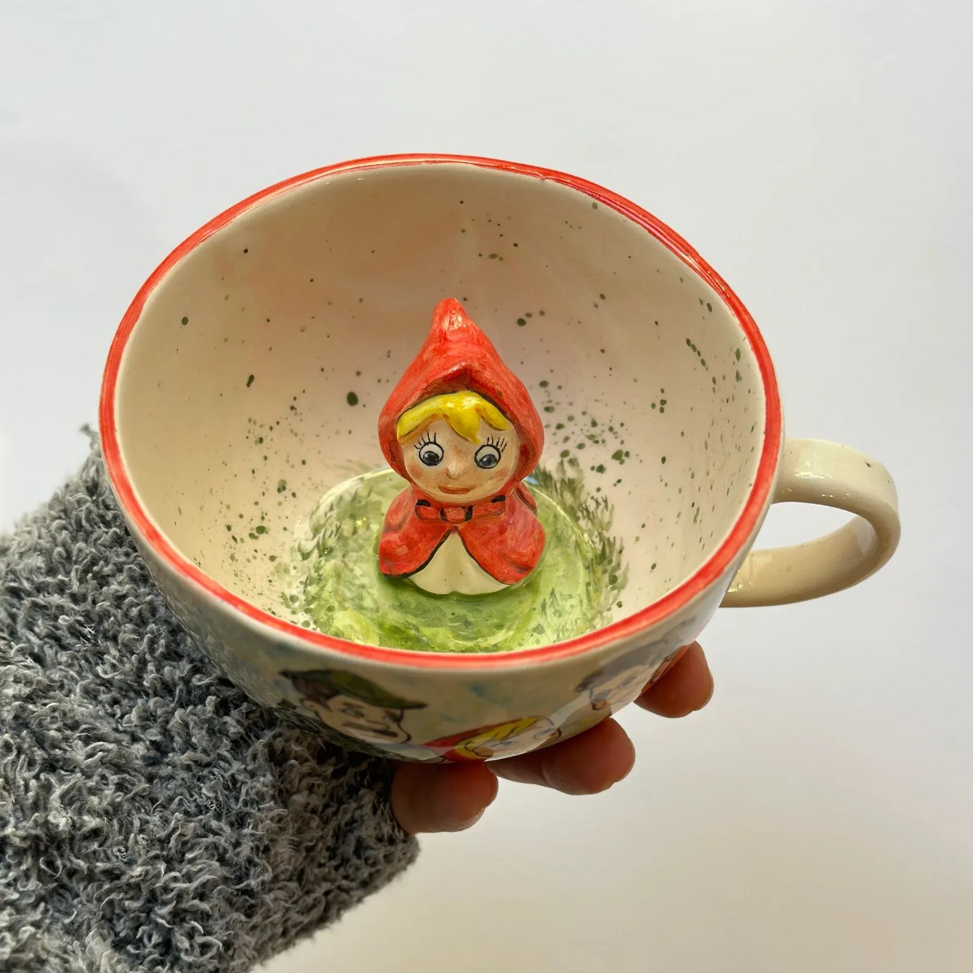 Handmade Ceramic Character Coffee Mug With Red Hood Motif