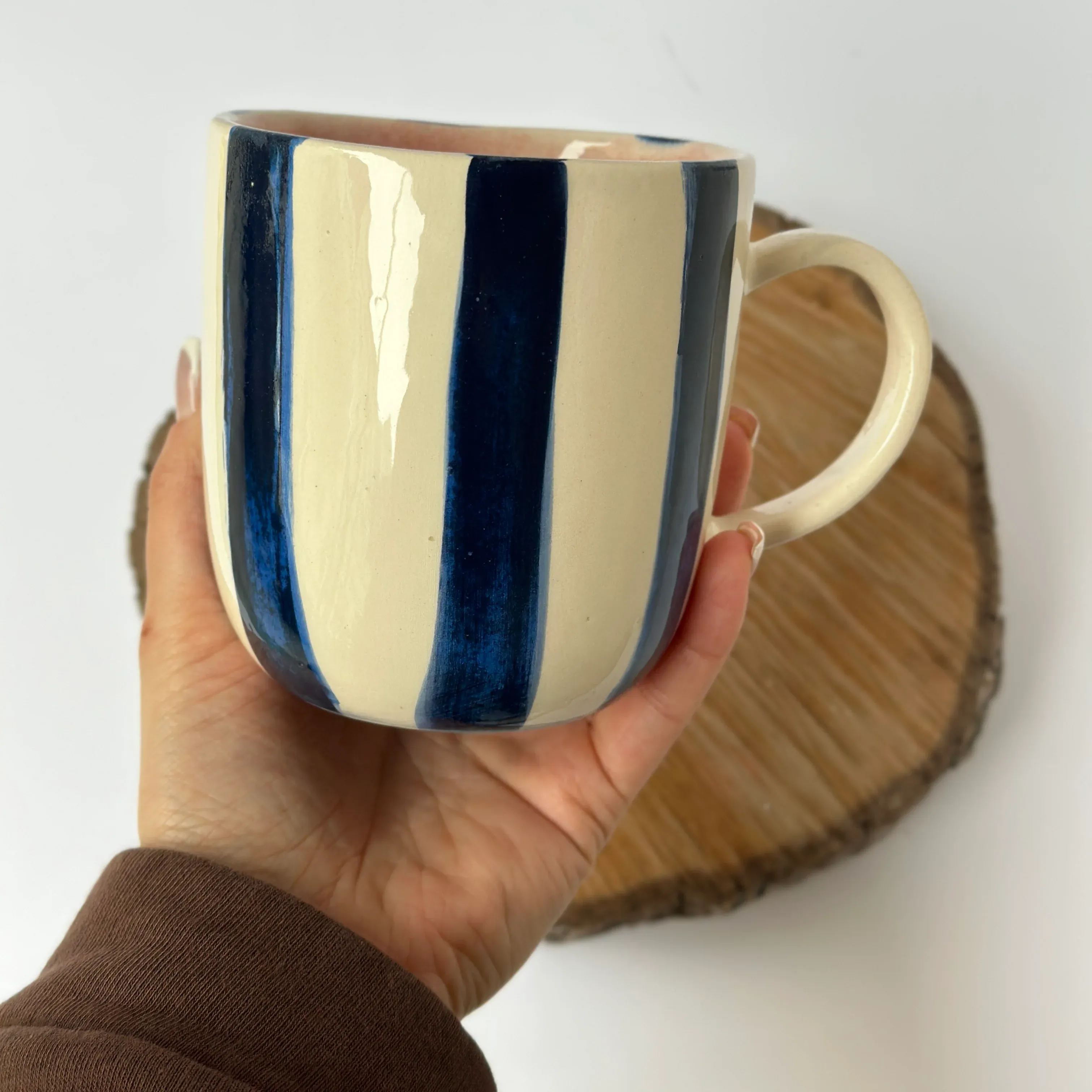 Blue Striped Sculpted Glossy Beverage Cup