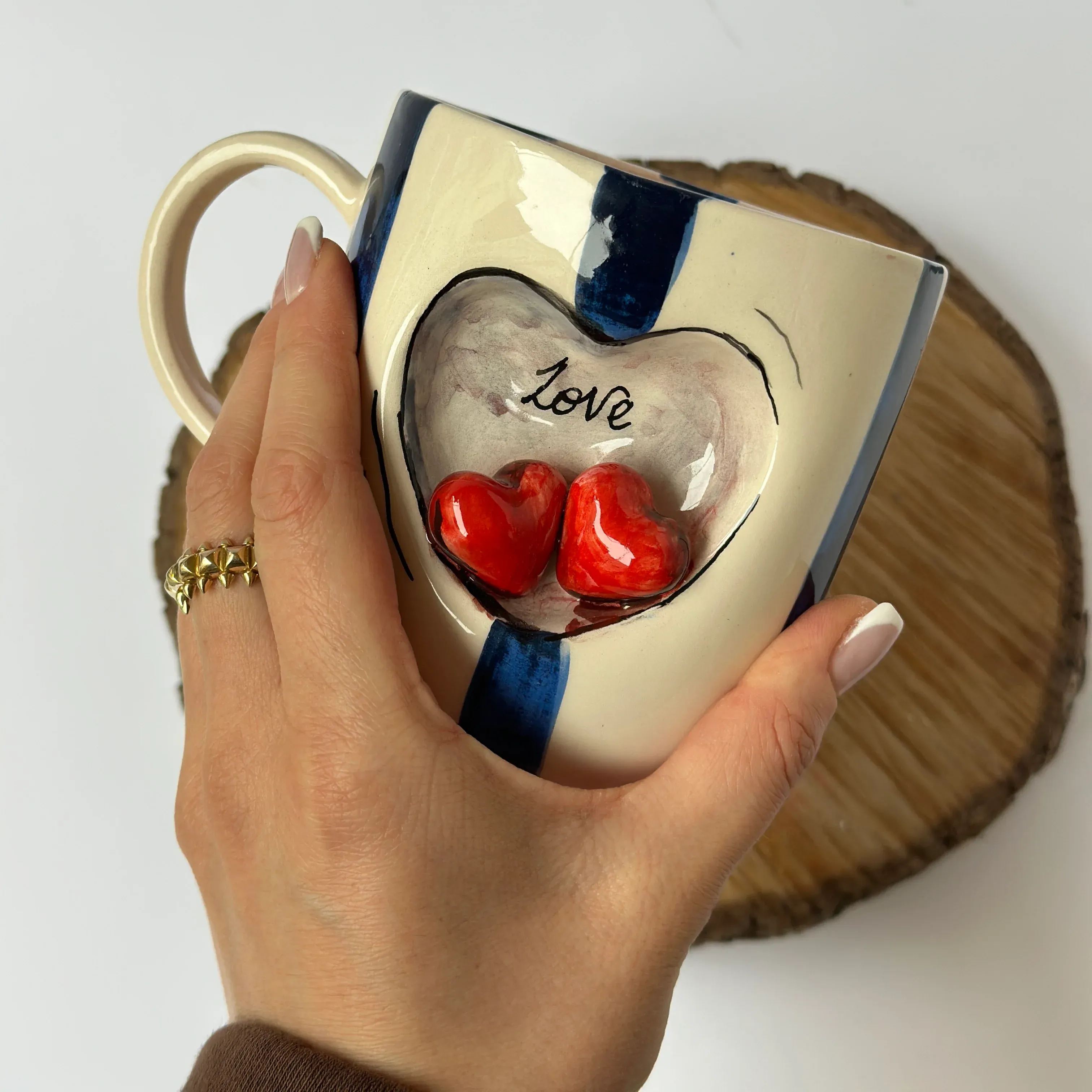 Blue Striped Sculpted Glossy Beverage Cup