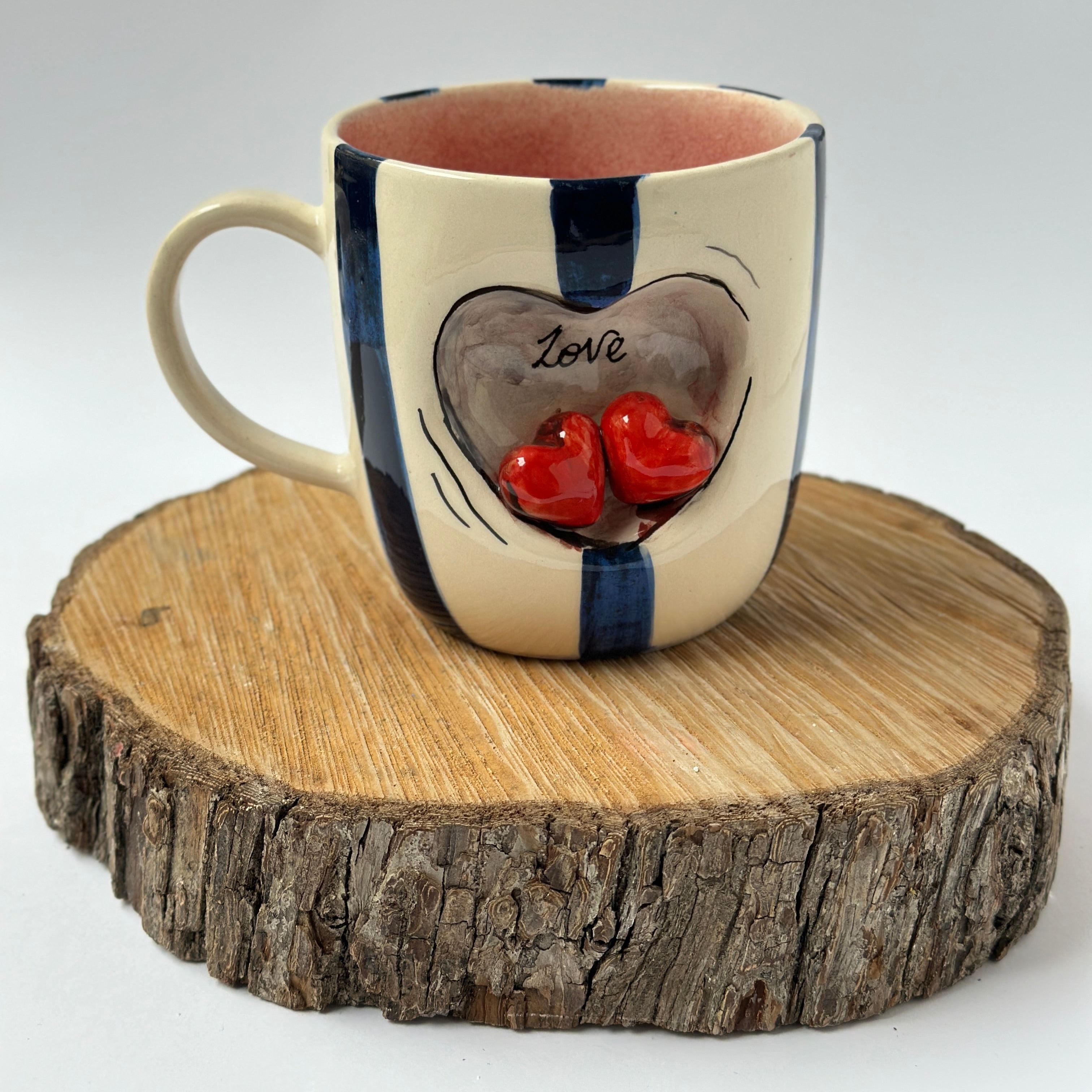 Blue Striped Sculpted Glossy Beverage Cup