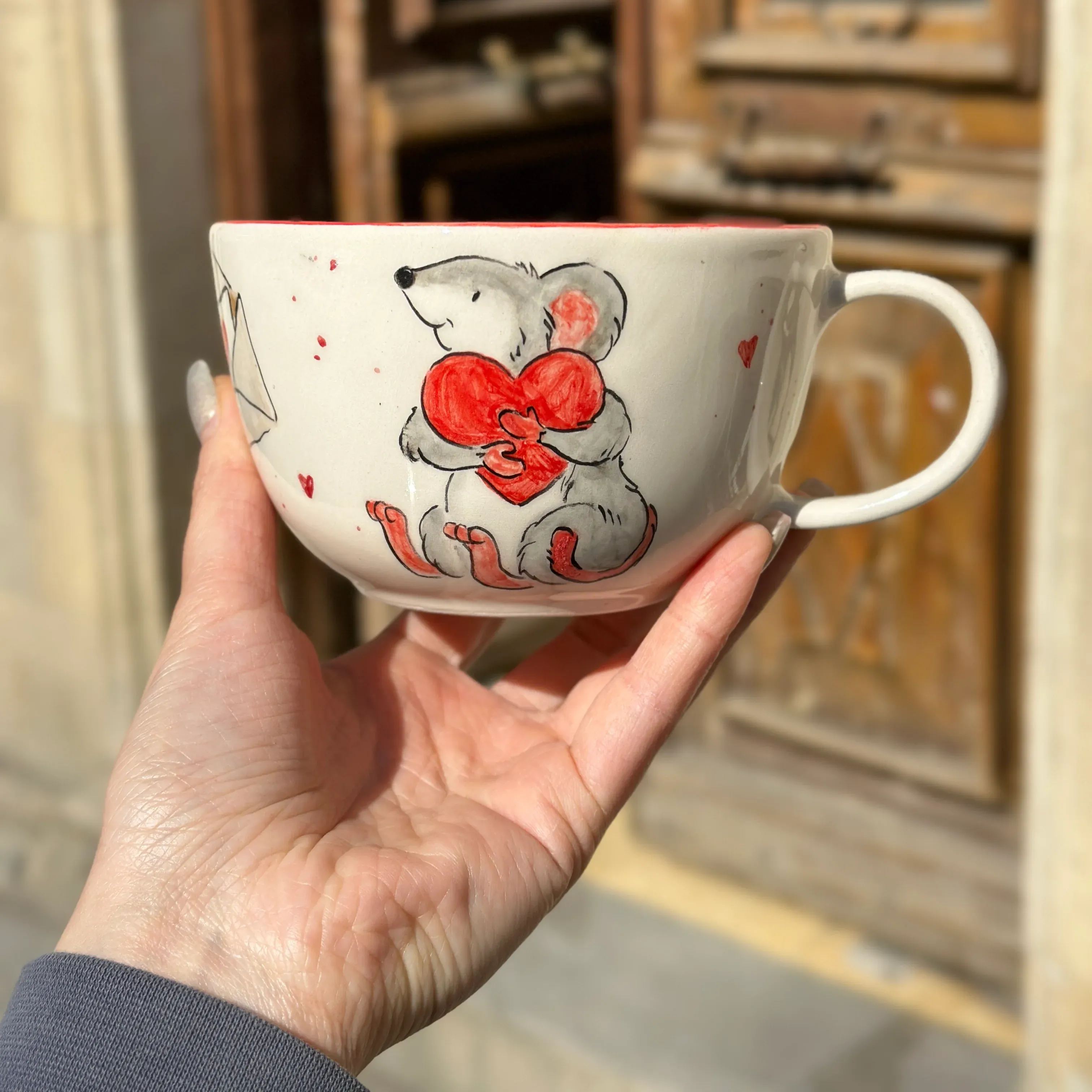 Mice Duo Sculpted Glossy Red Cup