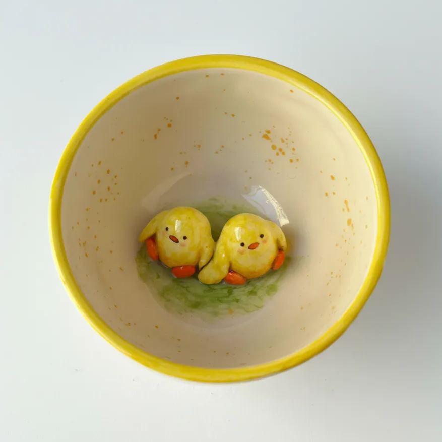 Chick Figurine Sculpted Glossy Cup