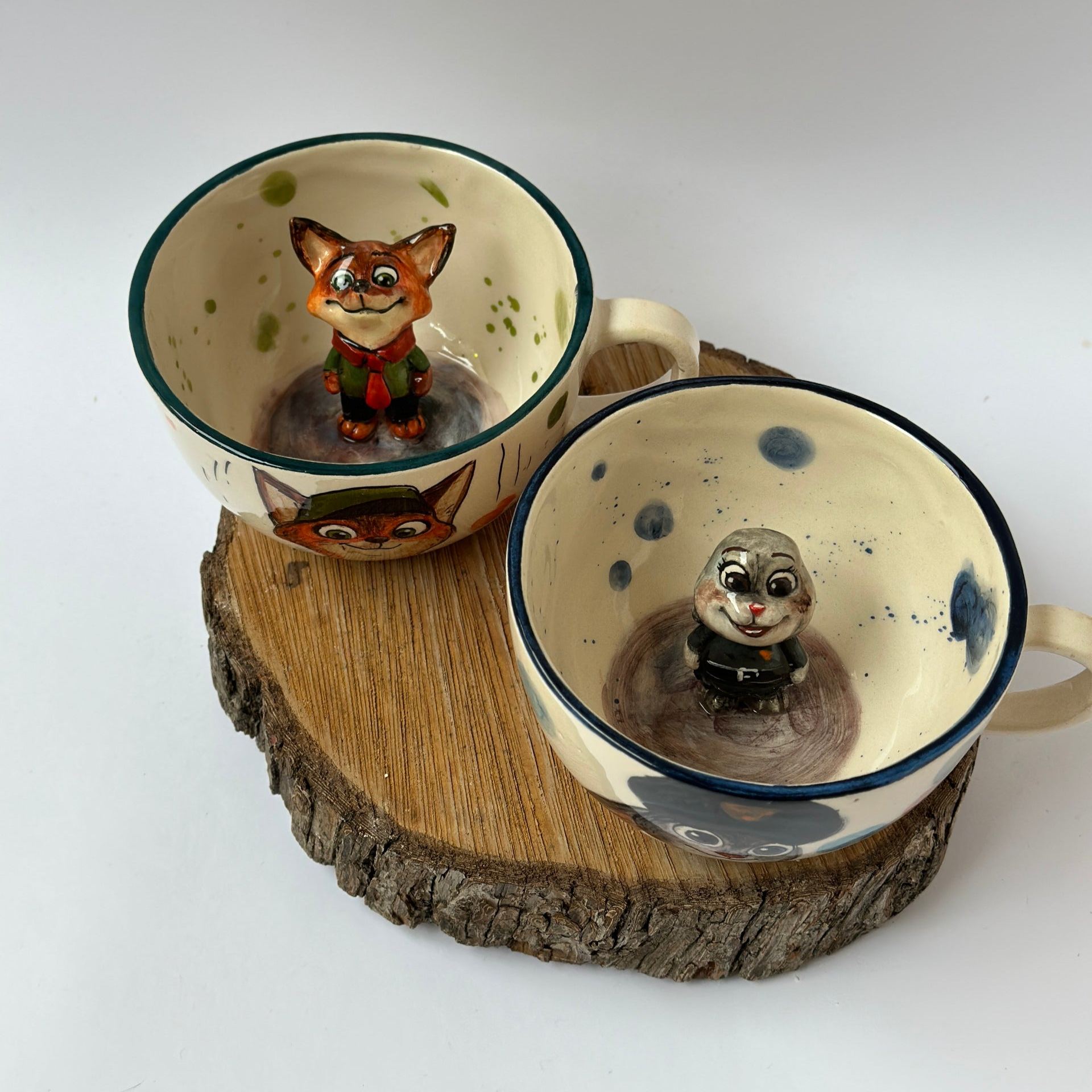 Handmade Ceramic Character Coffee Mug Pair