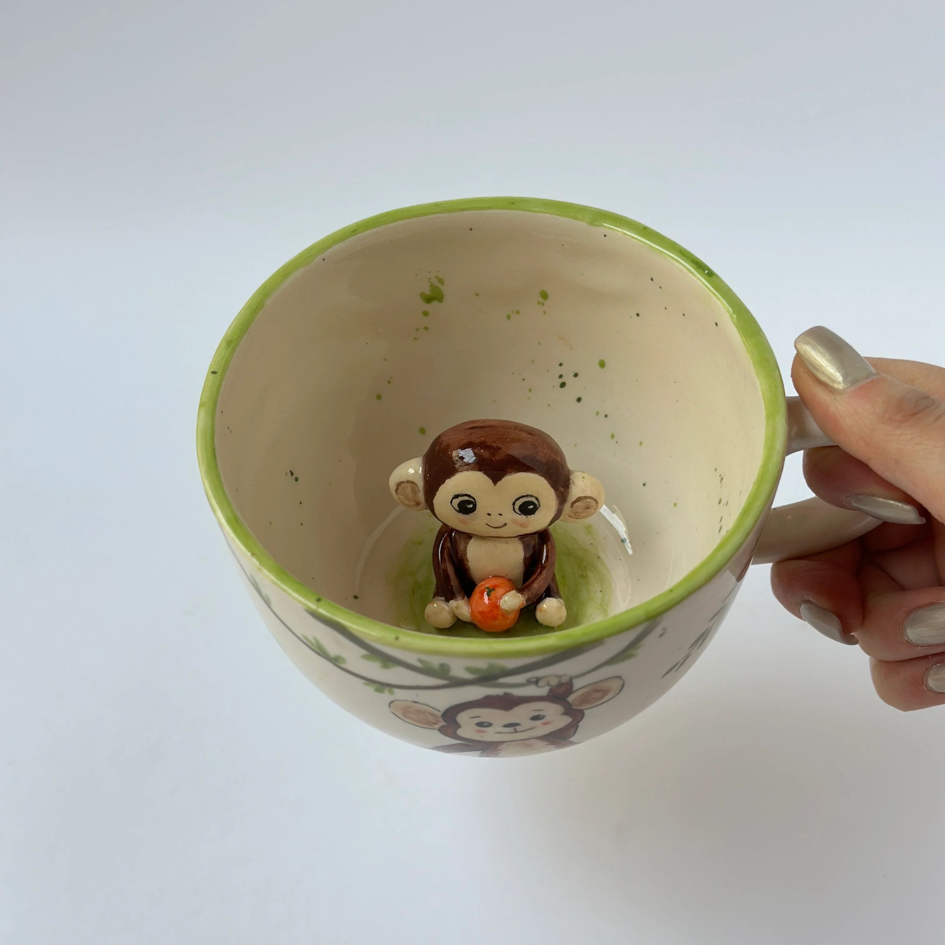 Monkey Figurine Sculpted Glossy Cup