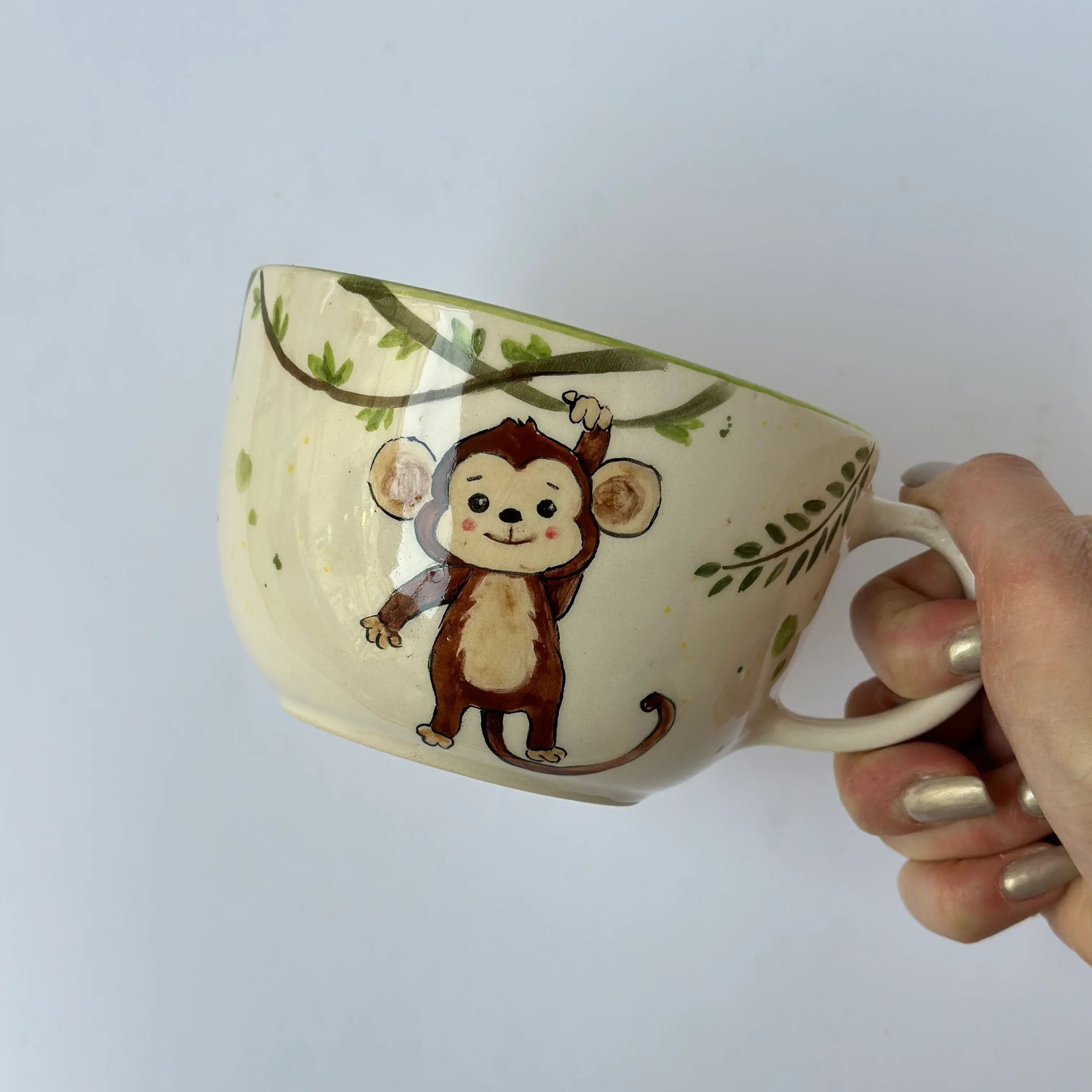Monkey Figurine Sculpted Glossy Cup