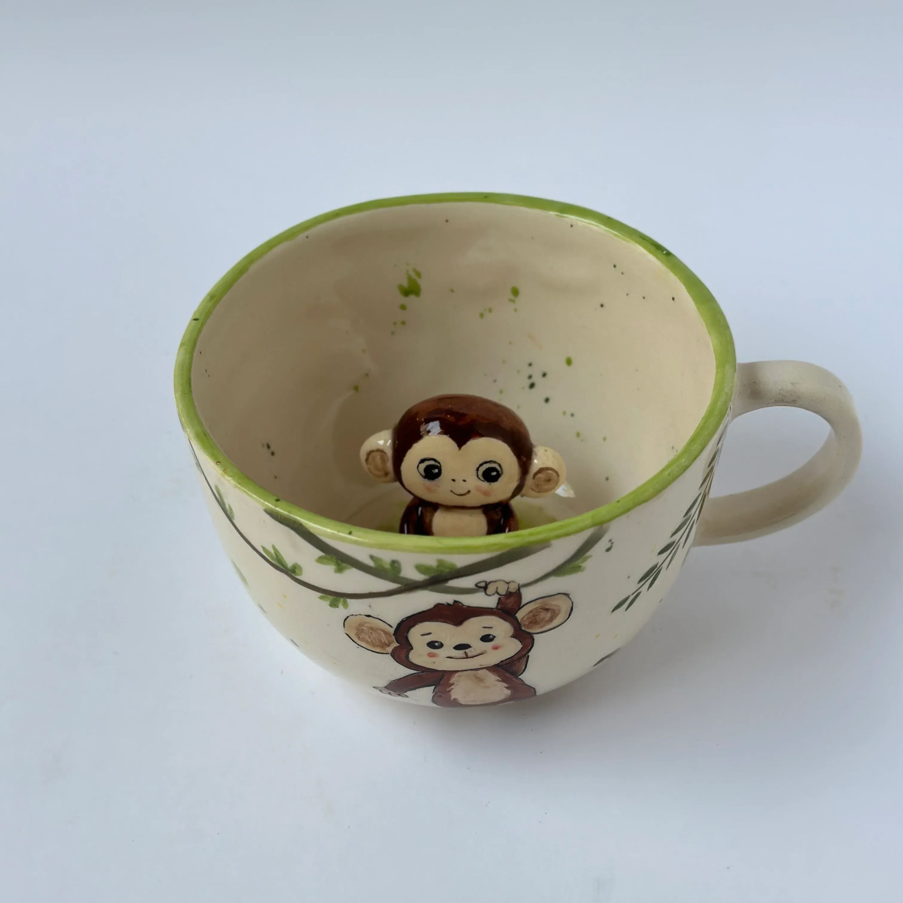 Monkey Figurine Sculpted Glossy Cup