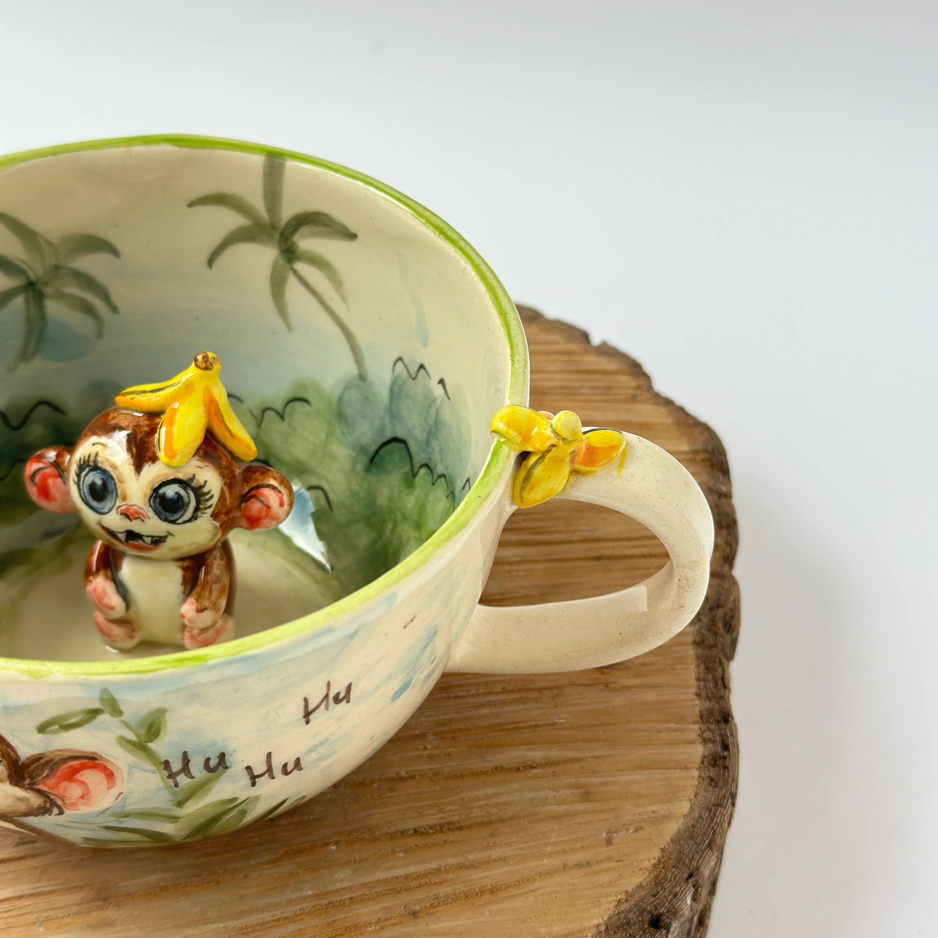 Banana Monkey Jungle Figurine Sculpted Cup